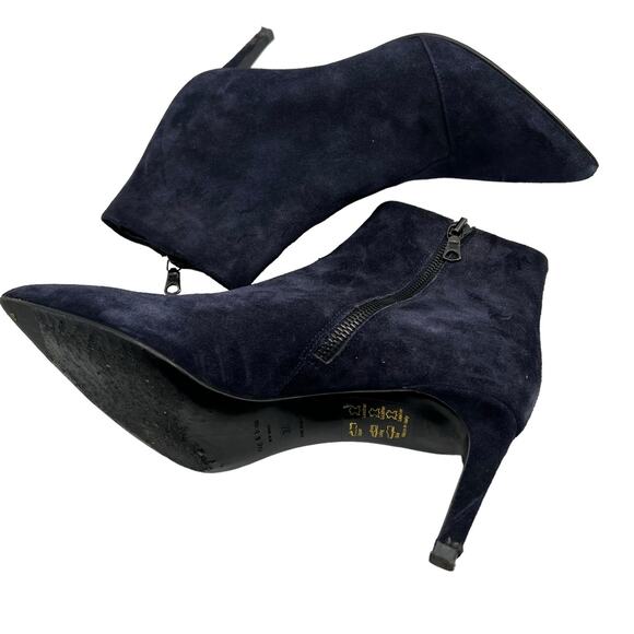 Rag & Bone Blue Suede Leather 3" Stiletto Heeled Moto Ankle Boots Zips Size 7 - Picture 12 of 16
